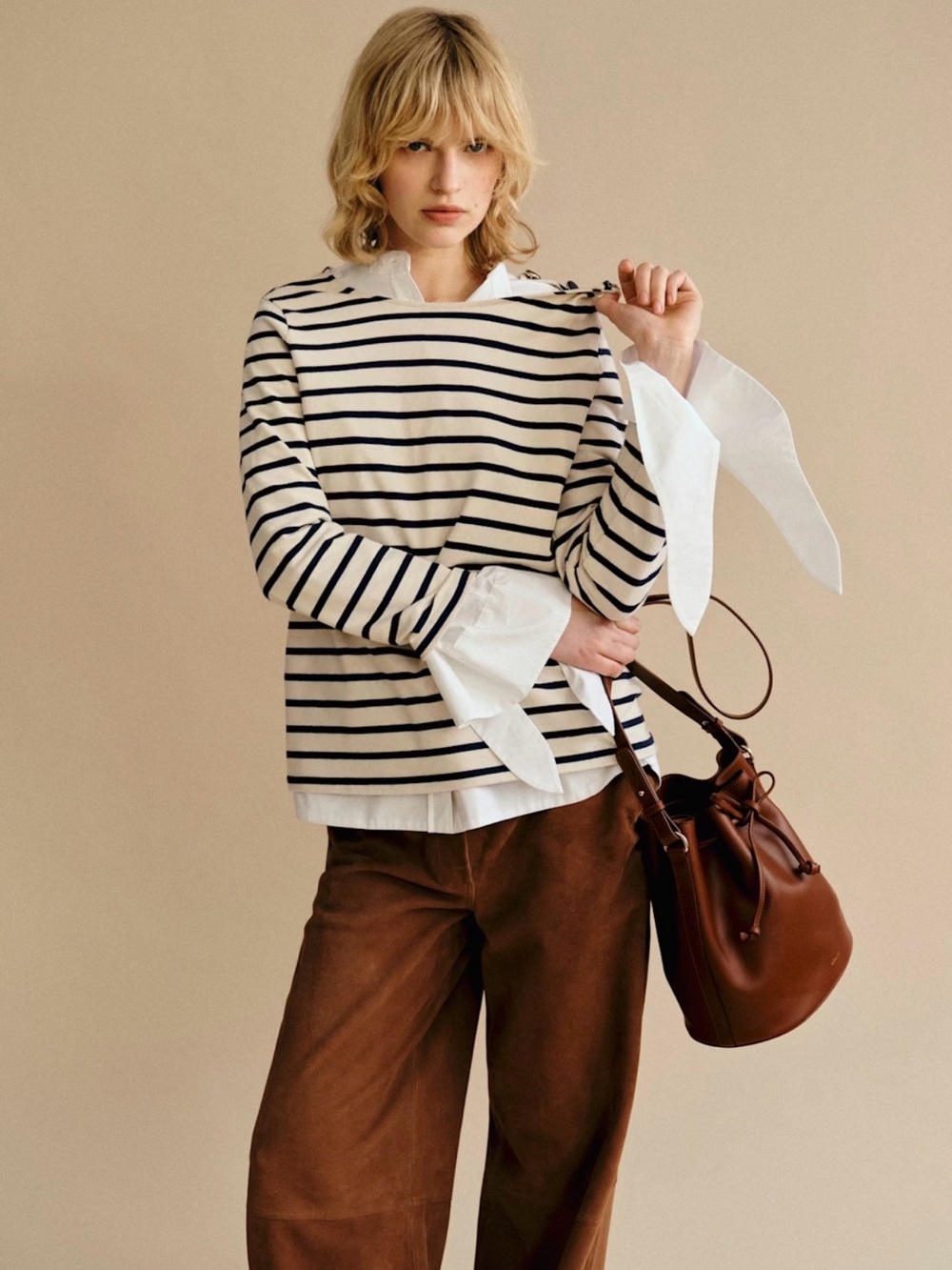 SEZANE - Organic Cotton Long Sleeve T-Shirt White & Navy Stripes - Medium - NWT✨